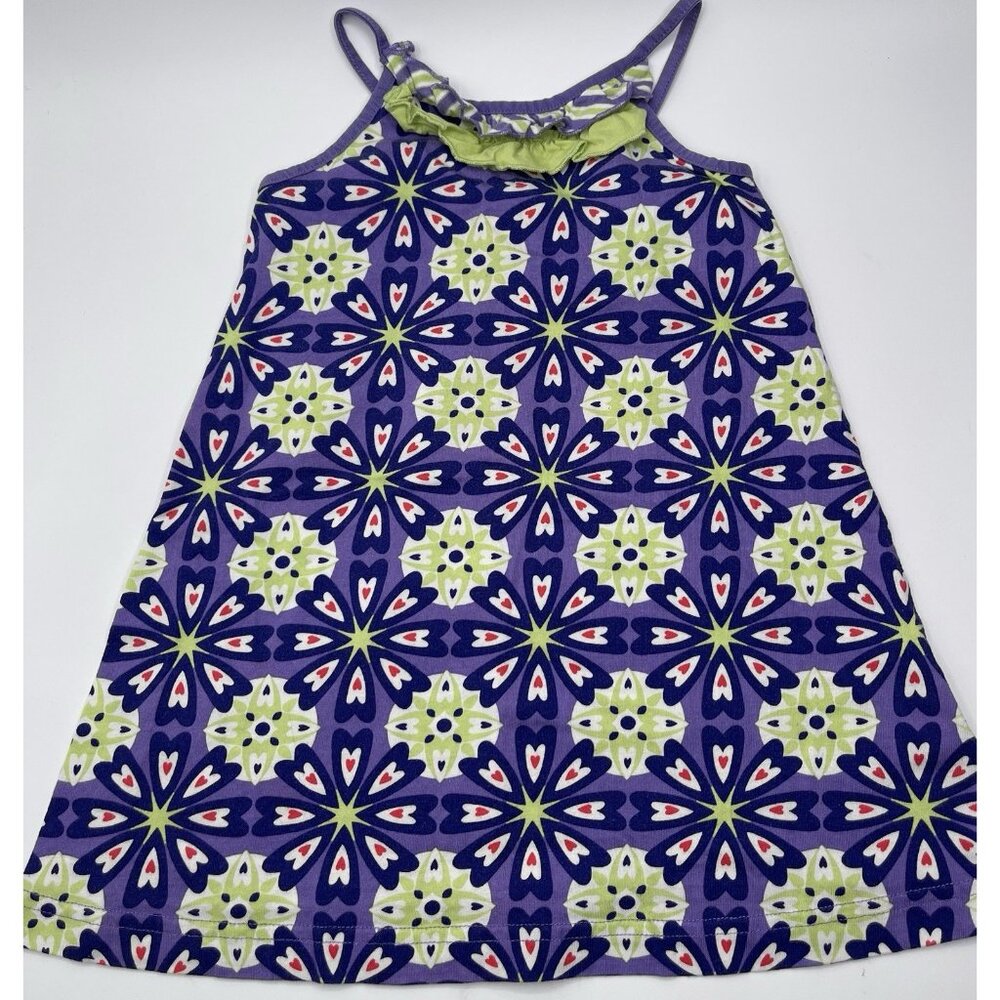 Hanna Andersson Dress Girls Toddler Size 3T 90 Purple Green Ruffle Hearts